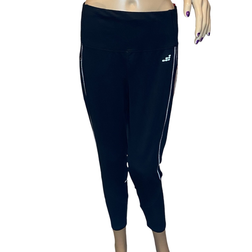 BCG Hi-Rise Running Athletic Workout Reflective 7/8 Leggings Black Sz Large NWT